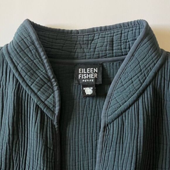 Eileen Fisher Rayon Silk Open Jacket Small Petite Crinkle Muslin Texture Gray PS - Picture 7 of 9